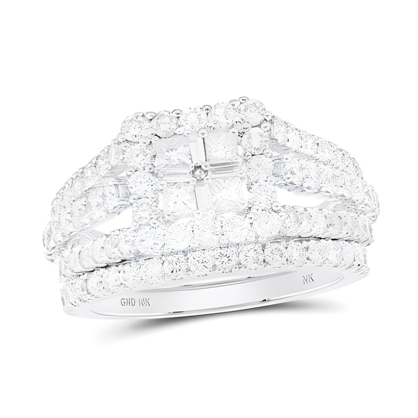 10K YELLOW GOLD PRINCESS DIAMOND SQUARE BRIDAL WEDDING RING SET 2 CTTW