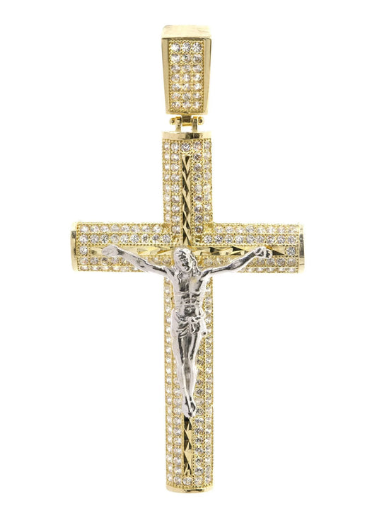 Big Gold Cross & Cz 10K Yellow Gold Pendant. | 7.9 Grams
