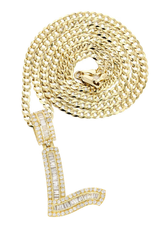 14K Yellow Gold Letter "L" Baguette Diamond