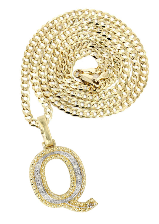 10k Yellow Gold Diamond Pendant Letter "Q"