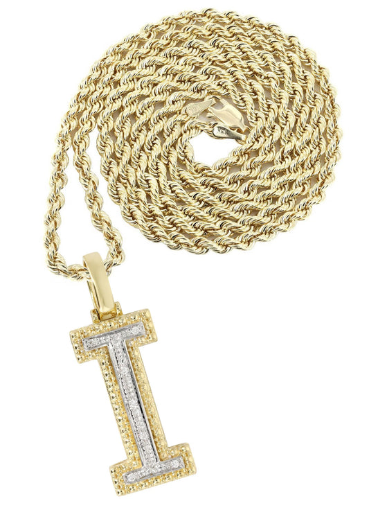 10k Yellow Gold Diamond Pendant Letter "I"