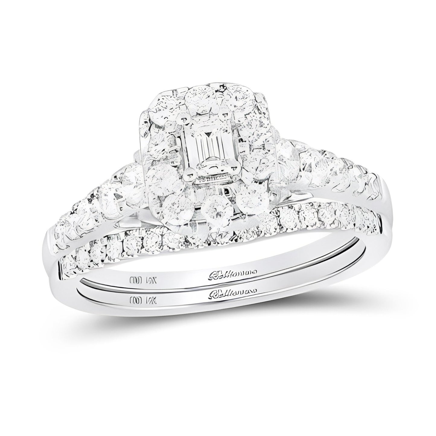 14K Two-Tone Gold Emerald Diamond Halo Bridal Wedding Ring Set 1 CT-TW (CERTIFIED)