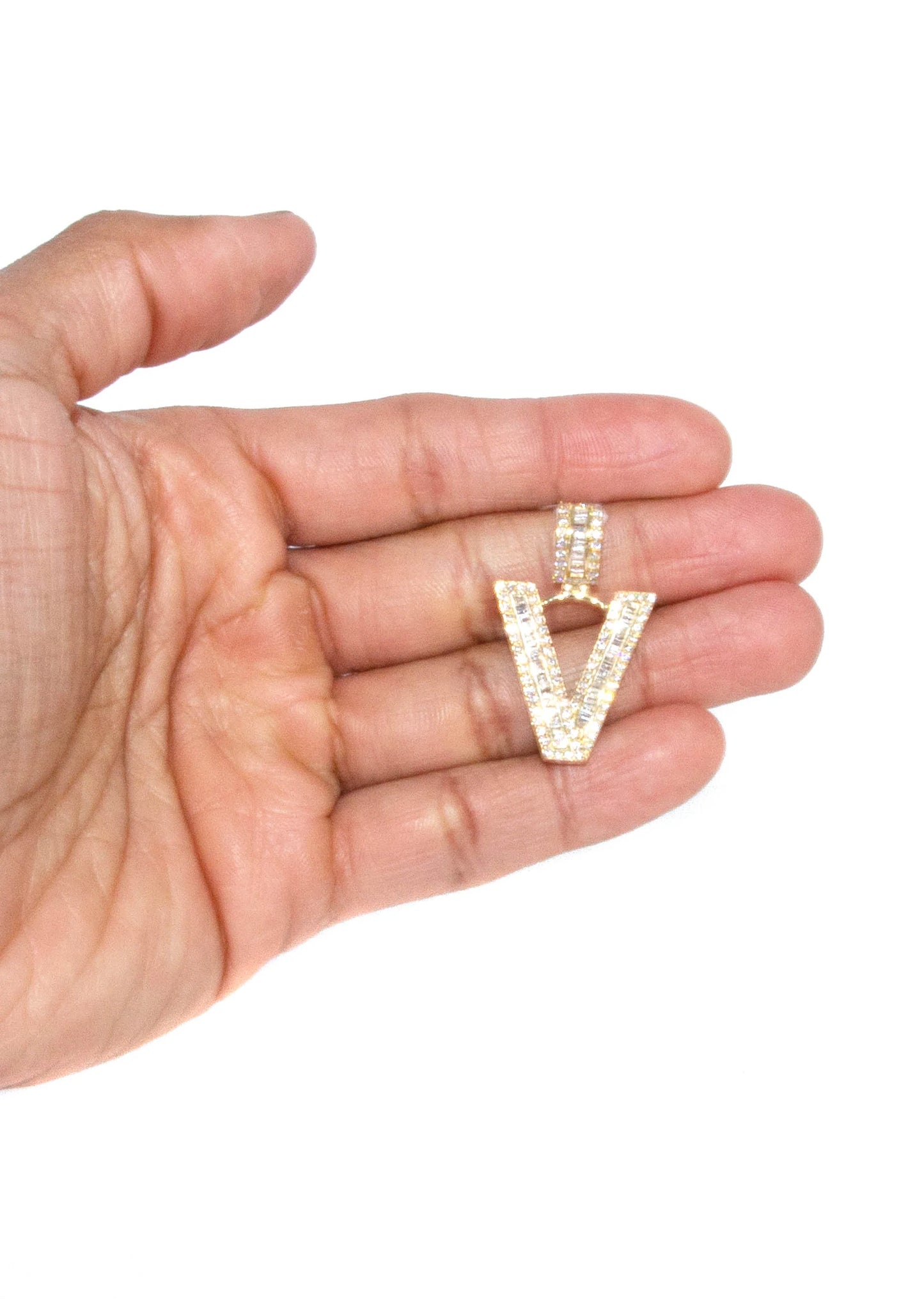 14K Yellow Gold Letter "V" Baguette Diamond