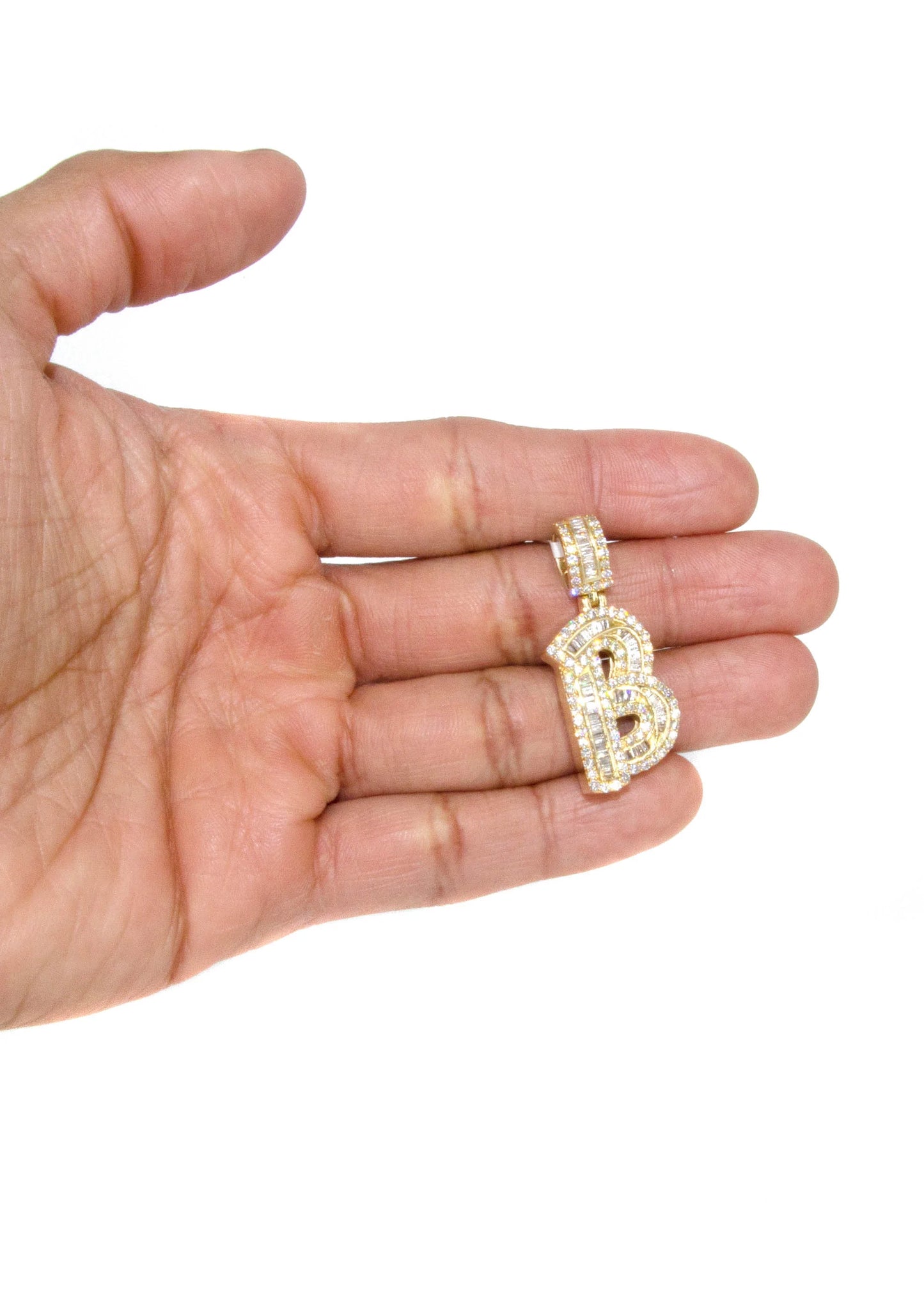14K Yellow Gold Letter "B" Baguette Diamond Pendant