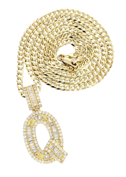 14K Yellow Gold Letter "Q" Baguette Diamond