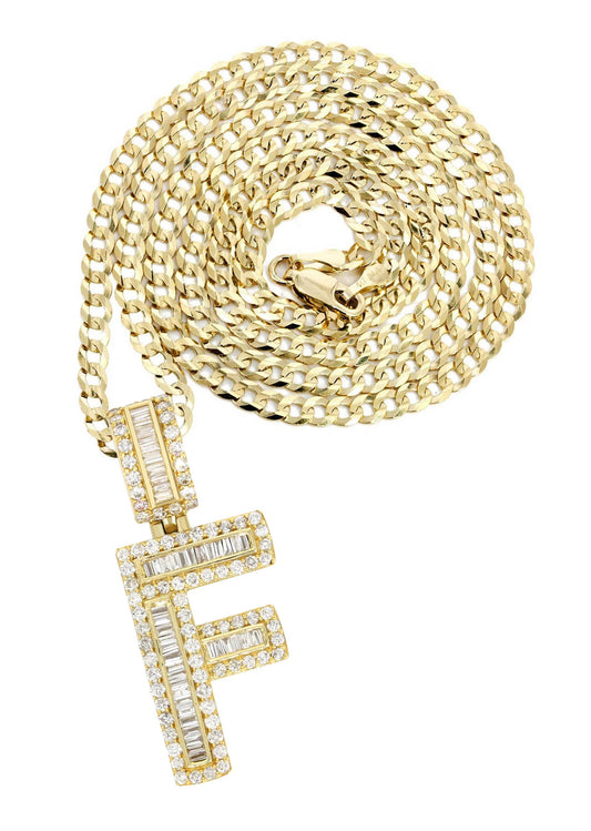 14K Yellow Gold Letter "F" Baguette Diamond