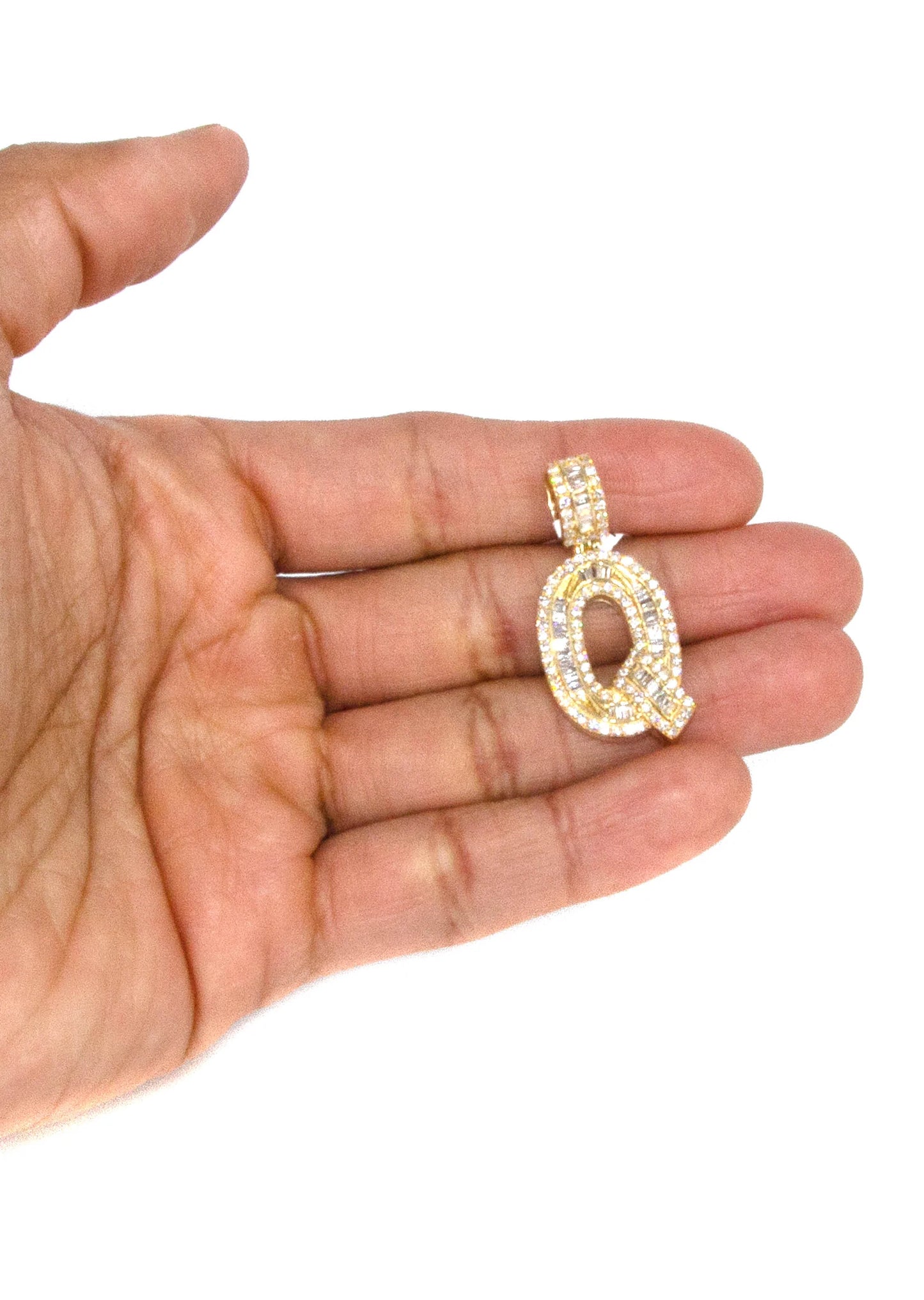 14K Yellow Gold Letter "Q" Baguette Diamond