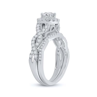 14K TWO-TONE GOLD ROUND DIAMOND BRIDAL WEDDING RING SET 1 CTTW (CERTIFIED)