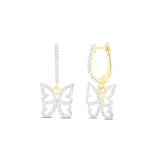 10K YELLOW GOLD ROUND DIAMOND BUTTERFLY EARRINGS 3/8 CTTW