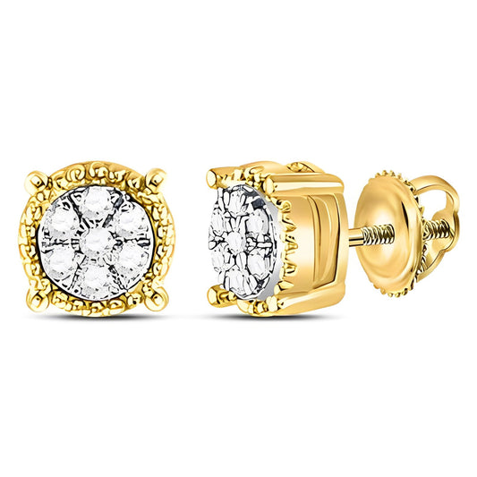 10K YELLOW GOLD ROUND DIAMOND FLOWER CLUSTER EARRINGS 1/10 CTTW