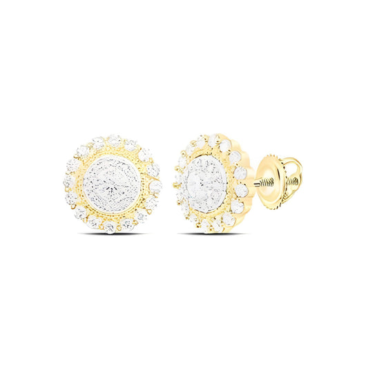 10K YELLOW GOLD ROUND DIAMOND HALO CIRCLE EARRINGS 1 CTTW