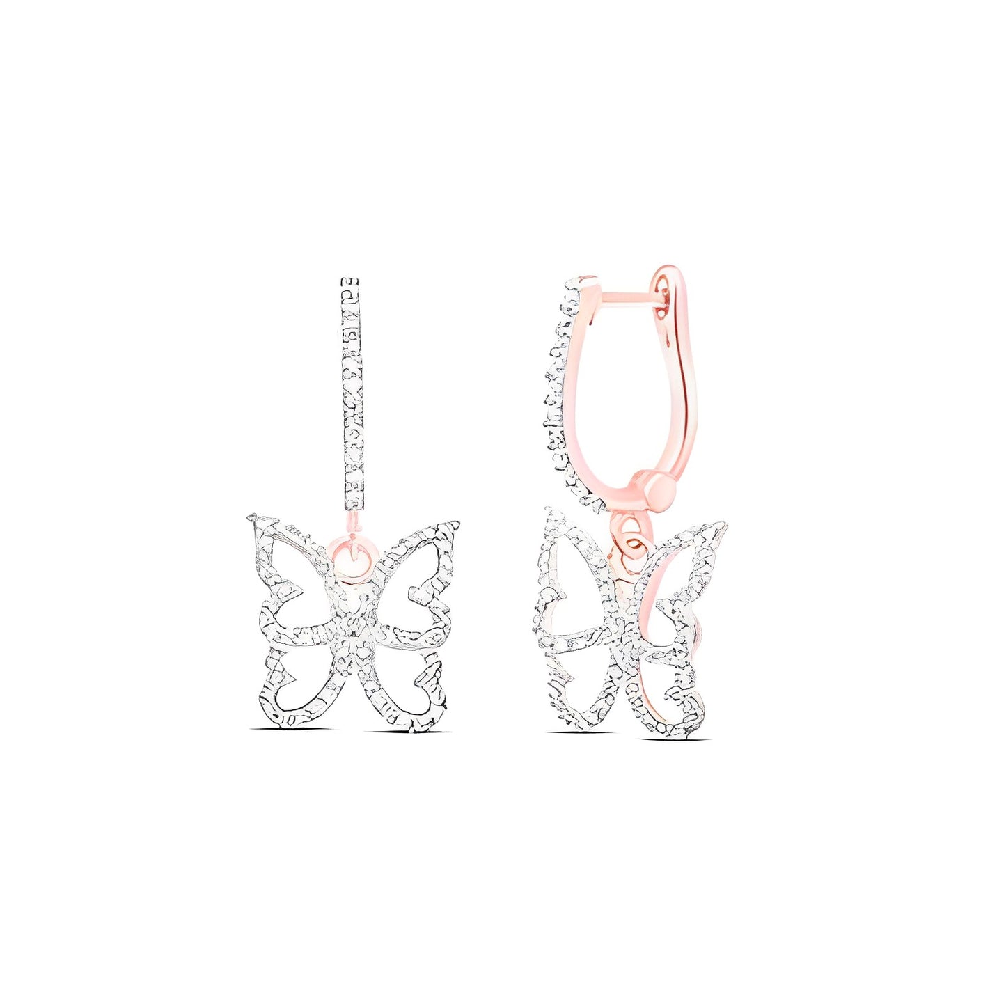 10K YELLOW GOLD ROUND DIAMOND BUTTERFLY EARRINGS 3/8 CTTW