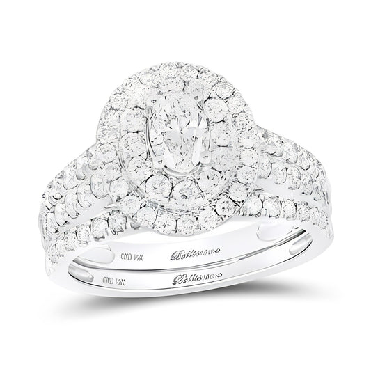 14K Two-Tone Gold Oval Diamond Halo Bridal Wedding Ring Set 2 CT-TW (CERTIFIED)