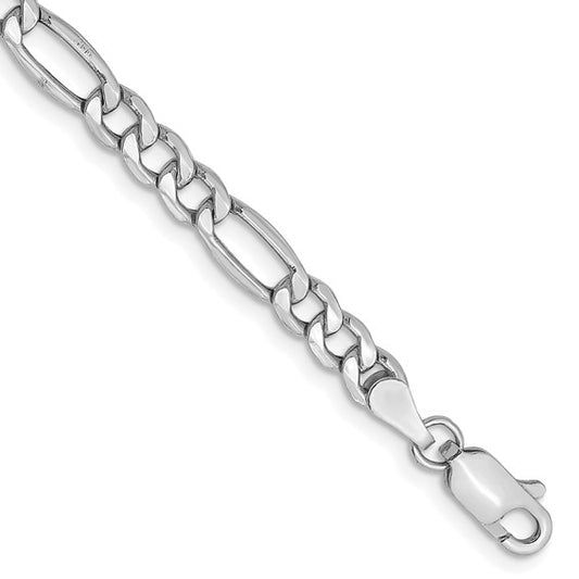 Gold Chain - Mens Hollow Figaro Chain 10K White Gold