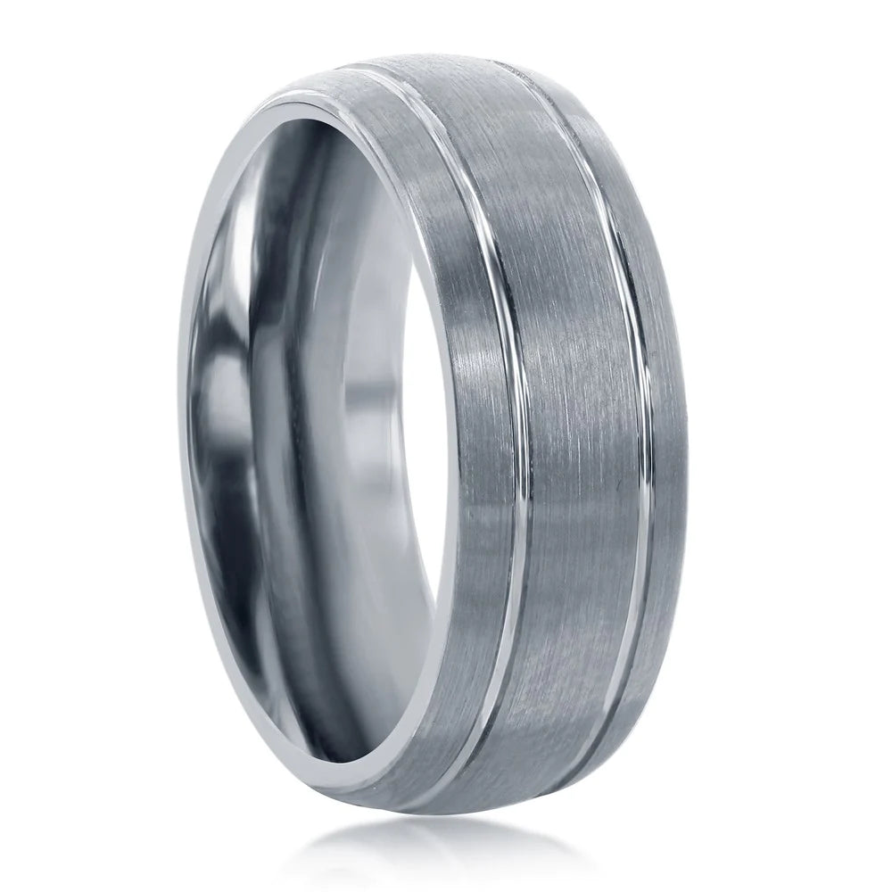 Tungsten Ring - Brushed Silver Double Stripe