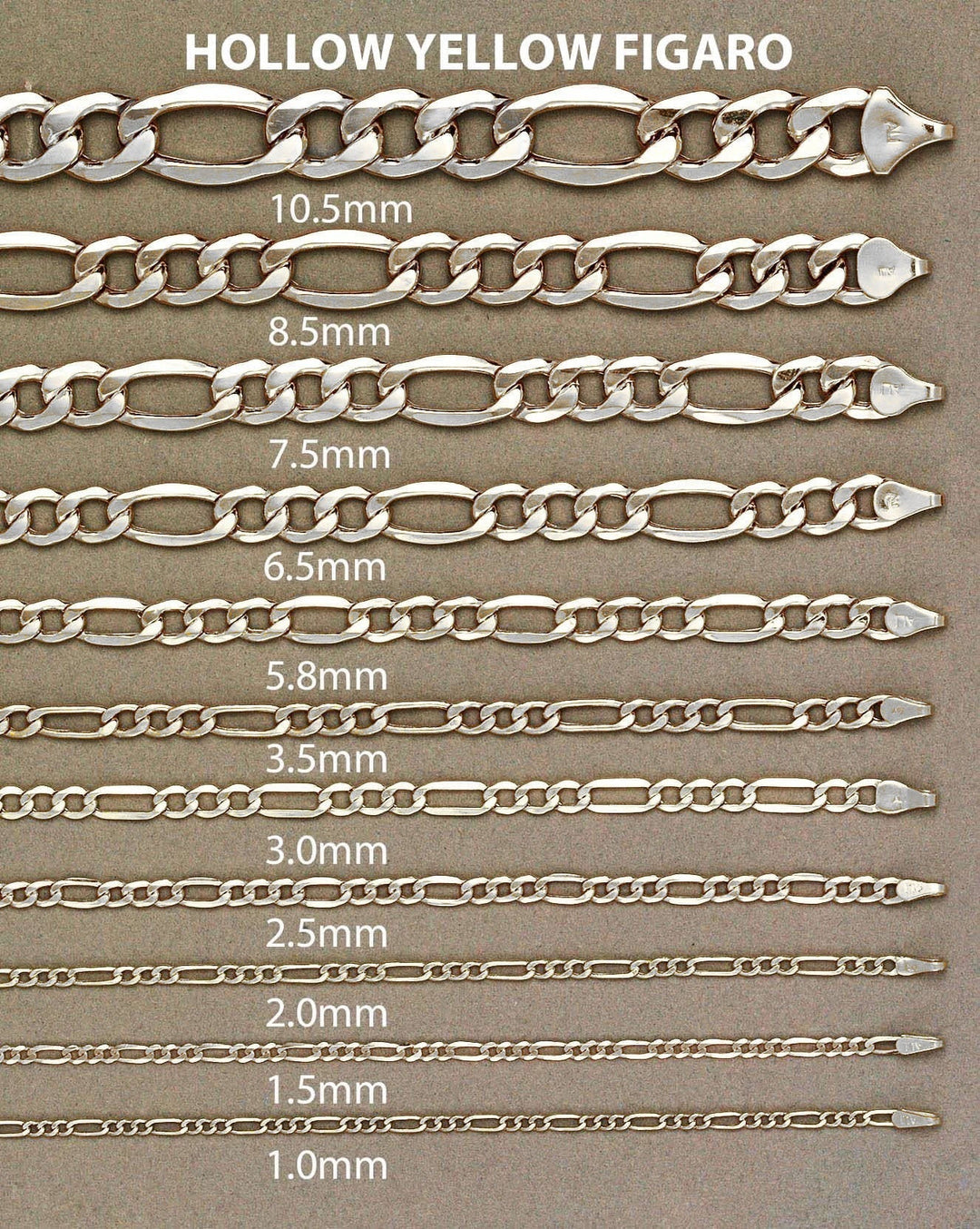 Gold Chain - Mens Hollow Figaro Chain 10K White Gold