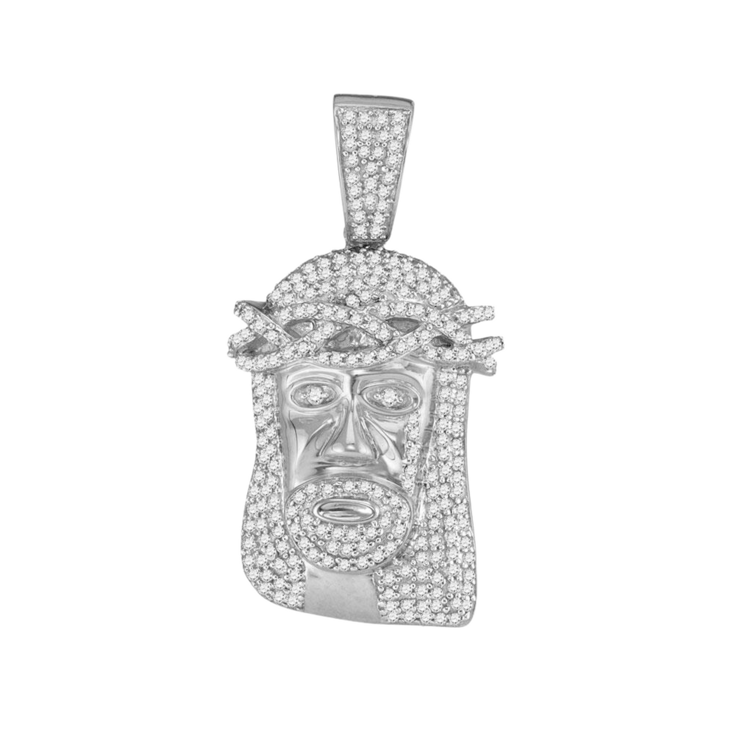 Men's Round Diamond Jesus Face Charm Pendant in 10KT Gold