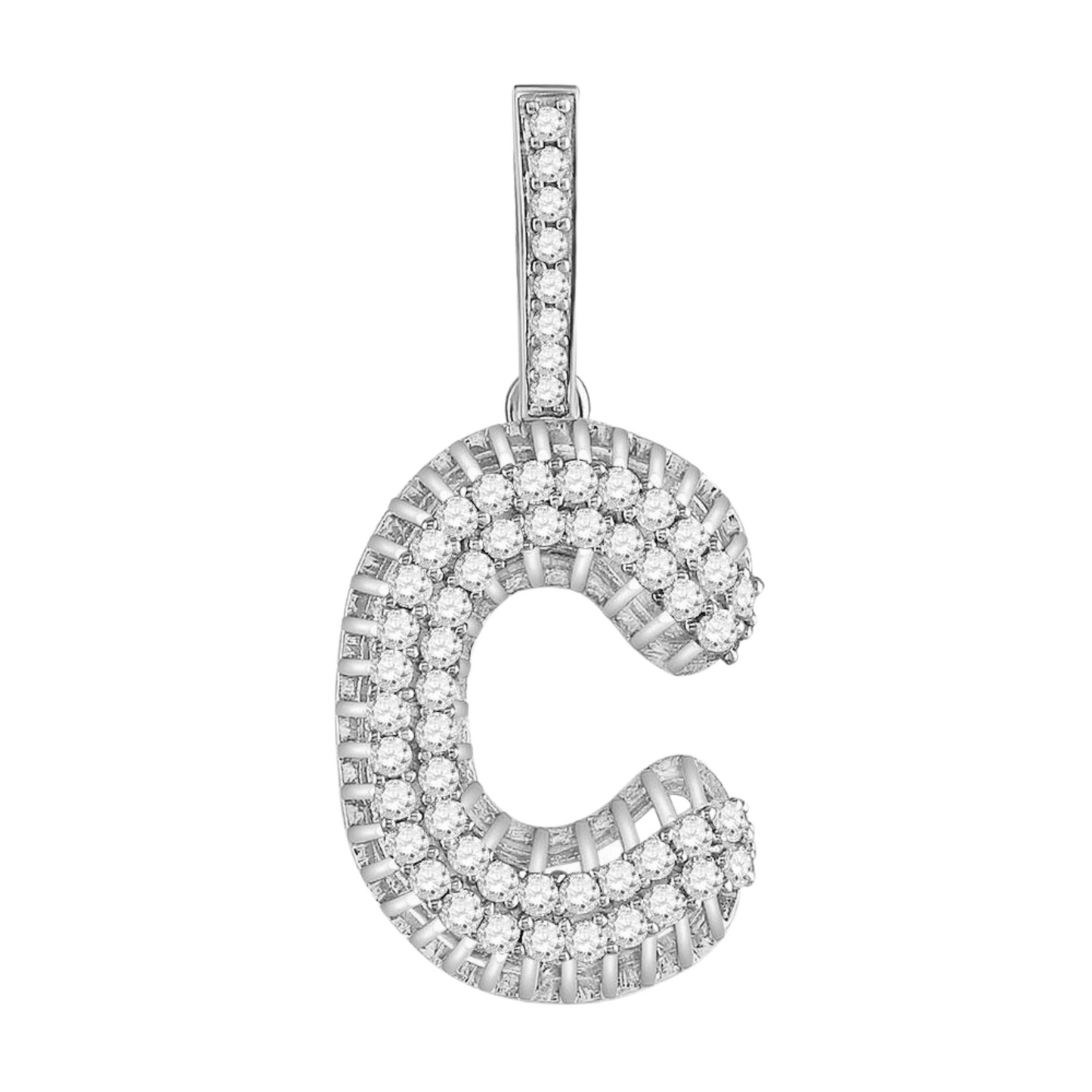Men's Round Diamond "C" Letter Charm Pendant in 10KT Gold
