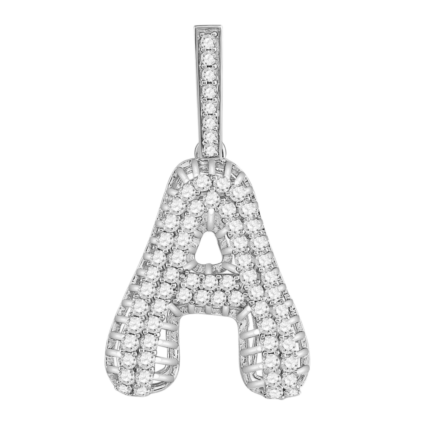 Men's Round Diamond "A" Letter Charm Pendant in 10KT Gold