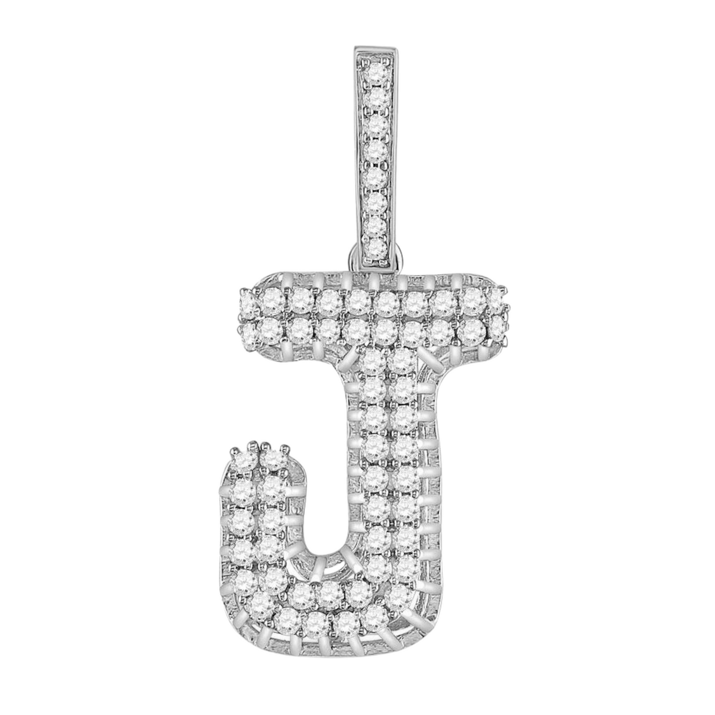 Men's Round Diamond "J" Letter Charm Pendant in 10KT Gold
