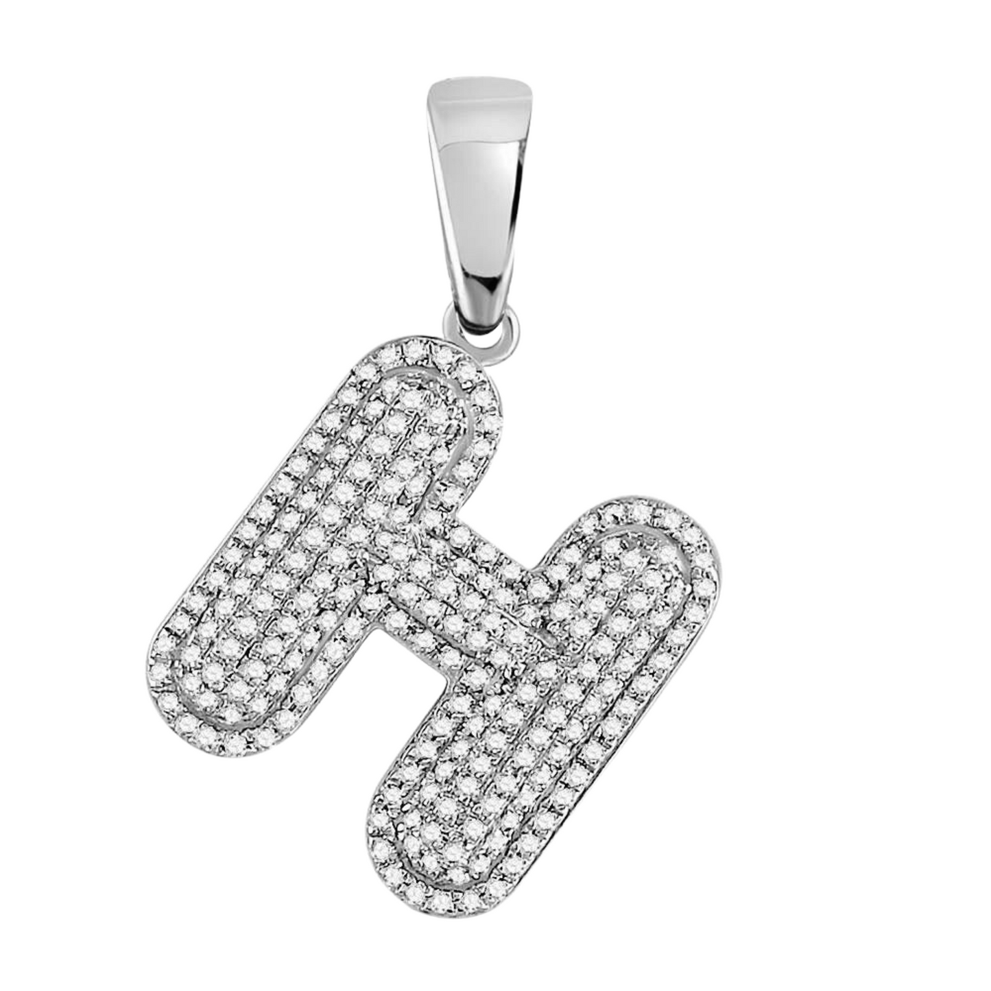 Gold Diamond Letter "H" Bubble Initial Charm Pendant - 10KT Gold
