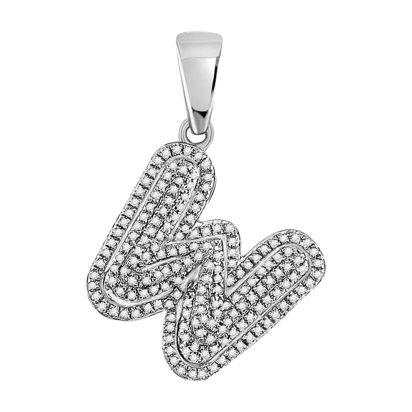 Gold Diamond Letter "W" Bubble Initial Charm Pendant - 10KT Gold