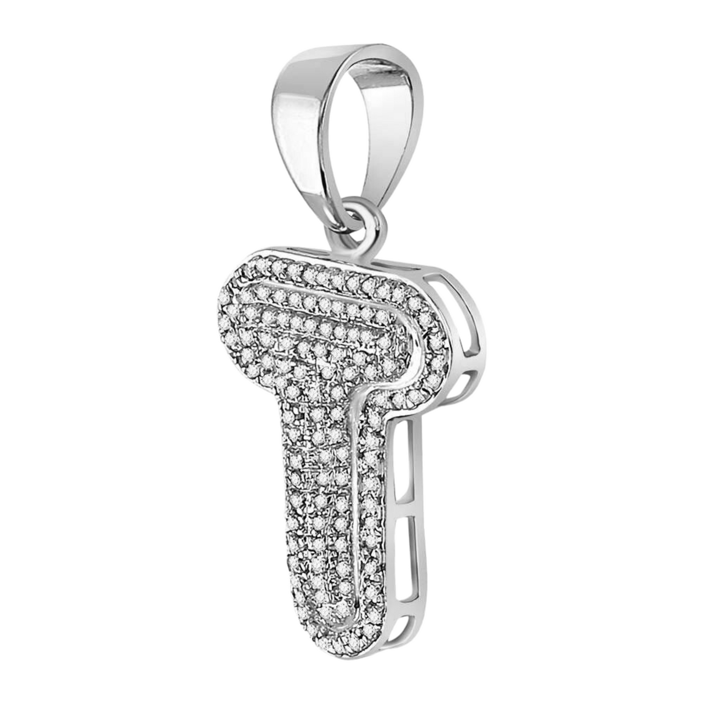 Gold Diamond Letter "T" Bubble Initial Charm Pendant - 10KT Gold
