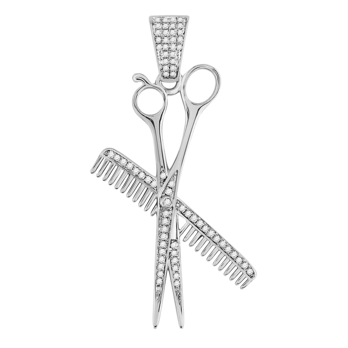 Gold Diamond Barber Scissors Comb Clippers Charm Pendant - 10KT Gold