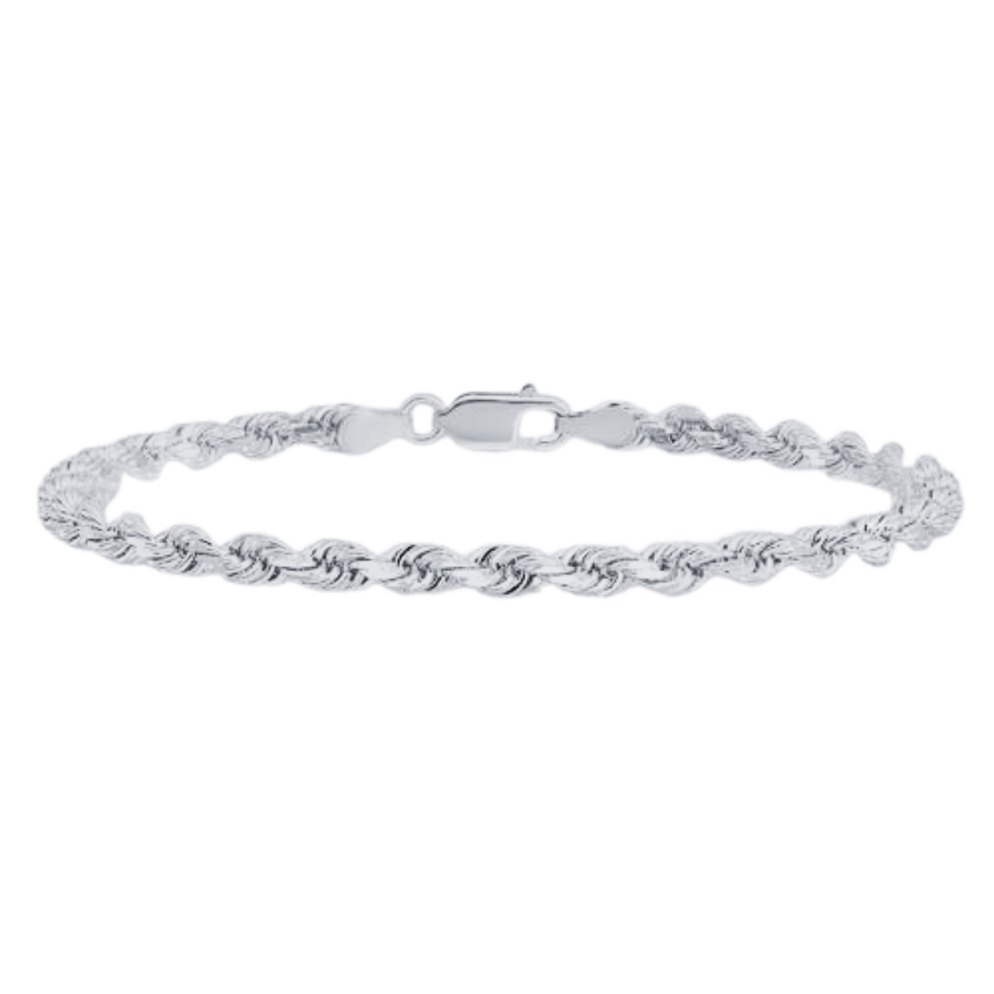 Solid Mens Rope Bracelet 10K White Gold