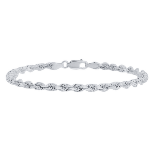 Solid Mens Rope Bracelet 10K White Gold