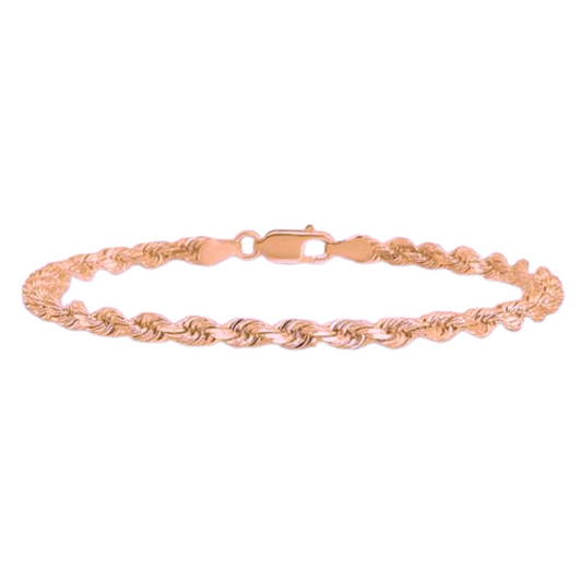 Solid Mens Rope Bracelet 10K Rose Gold