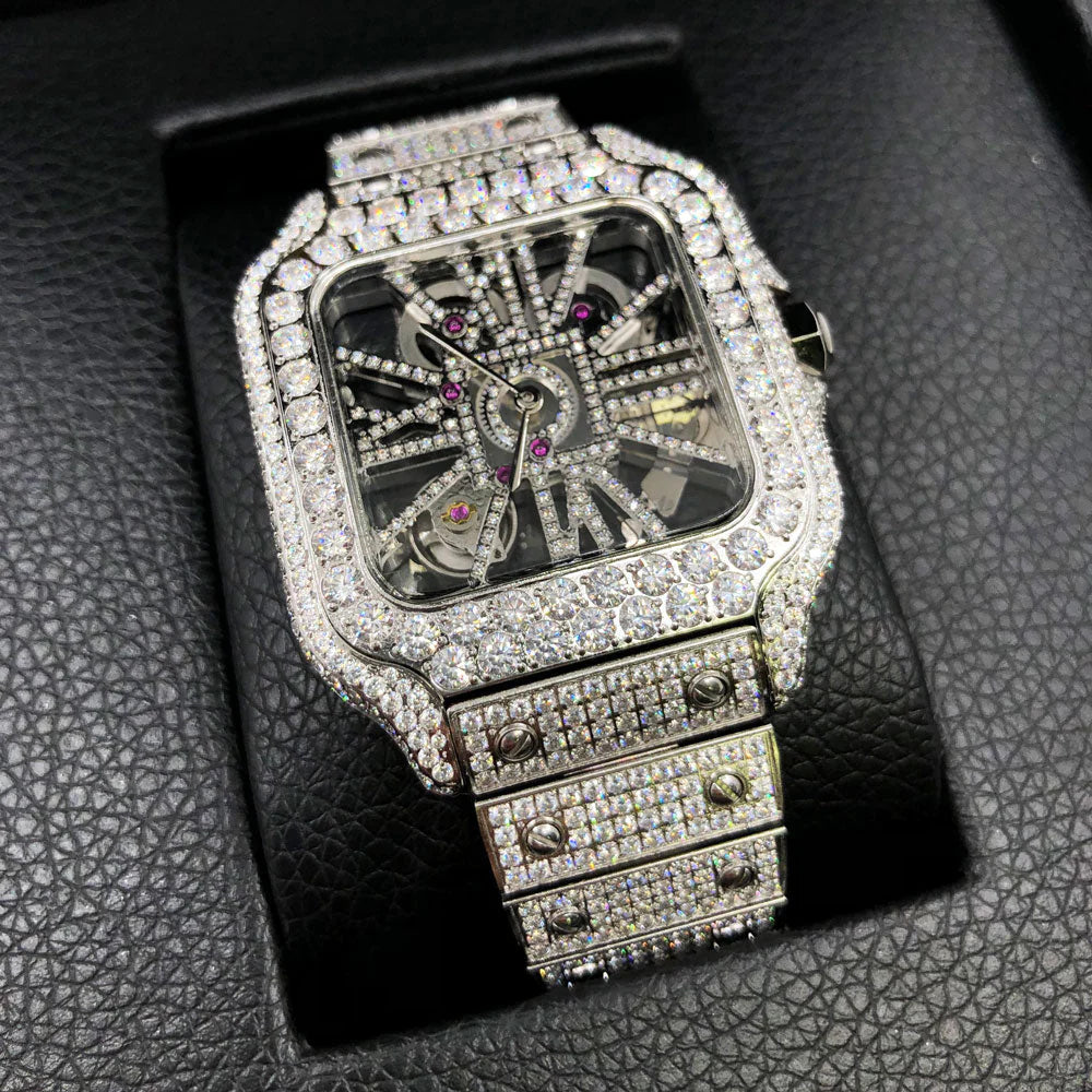 Iced out top square watch