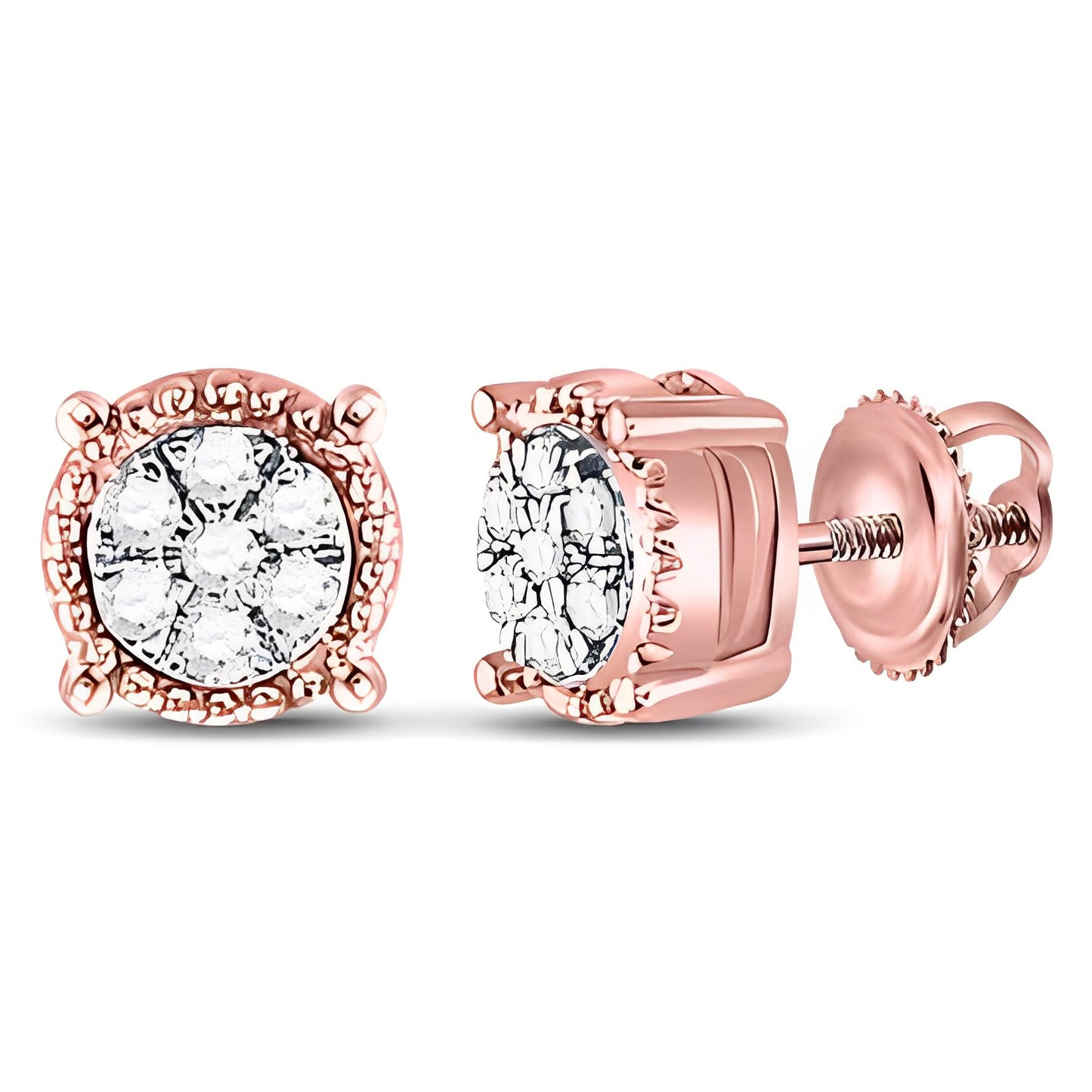 10K YELLOW GOLD ROUND DIAMOND FLOWER CLUSTER EARRINGS 1/10 CTTW