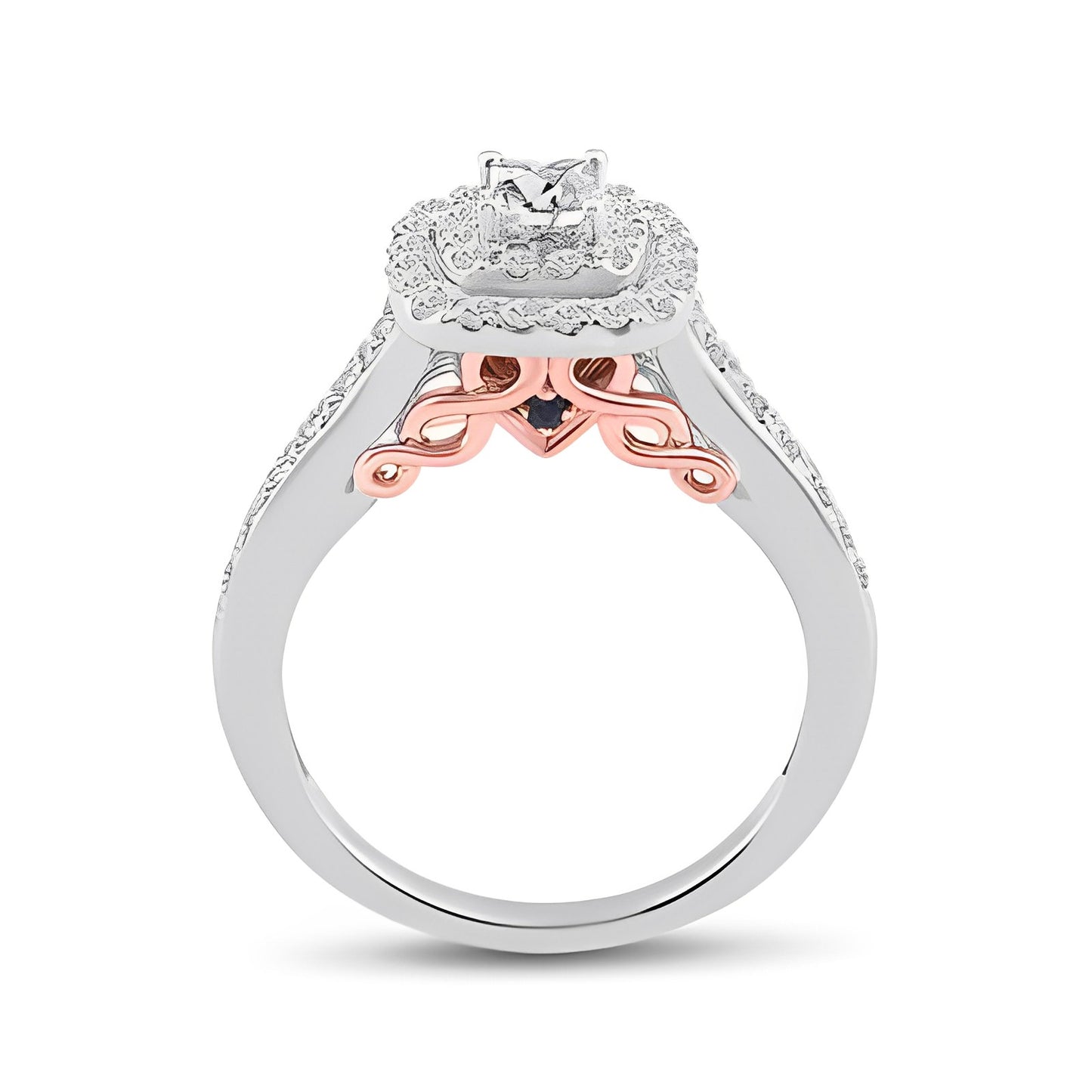 14K Two-Tone Gold Princess Diamond Bridal Wedding Ring Set 1 CT-TW (CERTIFIED)