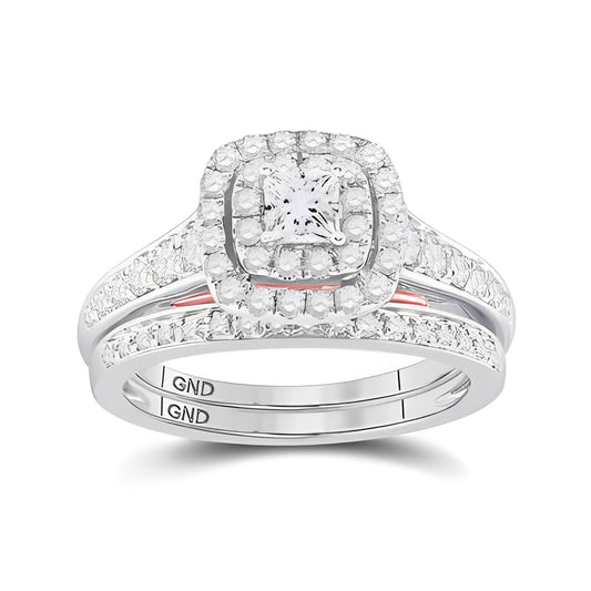 14K Two-Tone Gold Princess Diamond Bridal Wedding Ring Set 1 CT-TW (CERTIFIED)