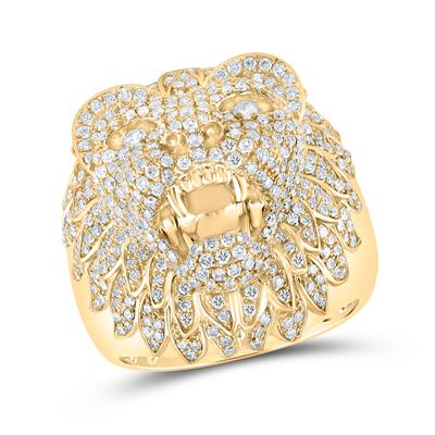 14K YELLOW GOLD ROUND DIAMOND LION HEAD ANIMAL RING 2-3/4 CTTW