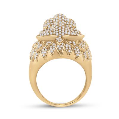 14K Yellow Gold Round Diamond Lion Head Animal Ring 2-3/4 CT-TW
