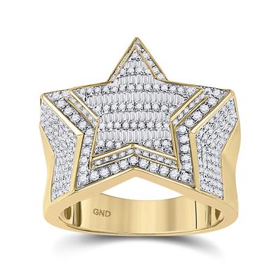 10K YELLOW GOLD BAGUETTE DIAMOND STATEMENT STAR RING 1-1/4 CTTW