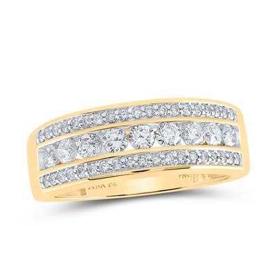 14K YELLOW GOLD ROUND DIAMOND TRIPLE ROW BAND RING 1 CTTW
