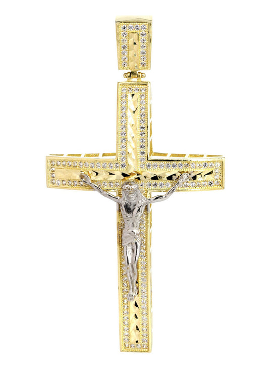 Diamond Cut Gold Cross & Cz 10K Yellow Gold Pendant. | 10.8 Grams
