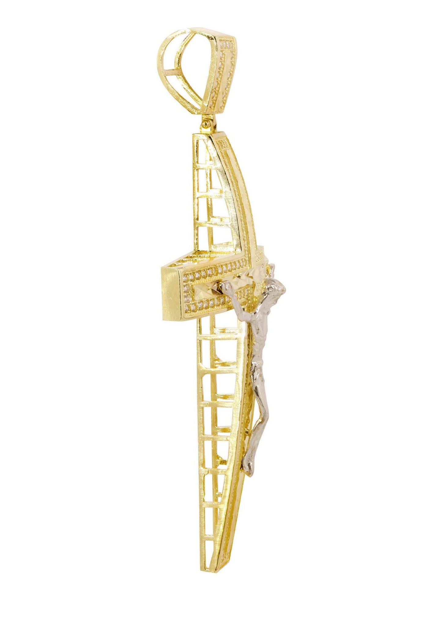 Diamond Cut Gold Cross & Cz 10K Yellow Gold Pendant. | 10.8 Grams