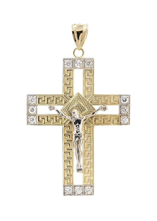 Big Gold Cross & Cz 10K Yellow Gold Pendant. | 9.2 Grams