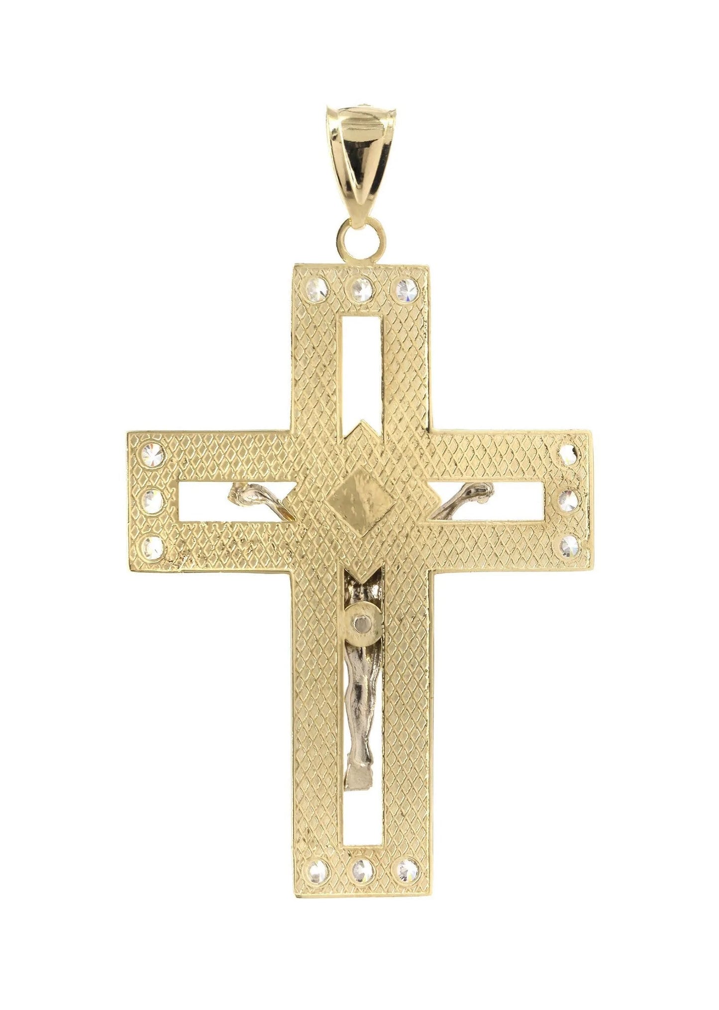 Big Gold Cross & Cz 10K Yellow Gold Pendant. | 9.2 Grams