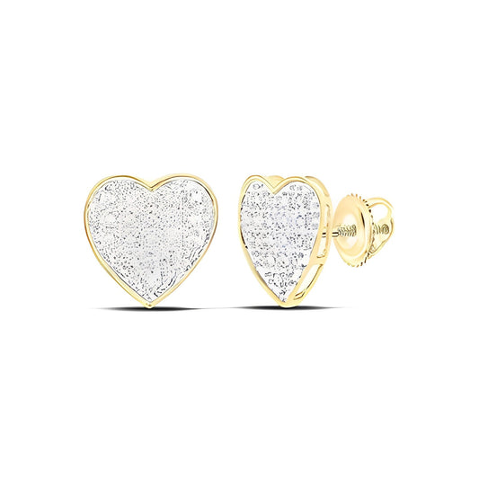 10K YELLOW GOLD ROUND DIAMOND HEART EARRINGS 1/10 CTTW