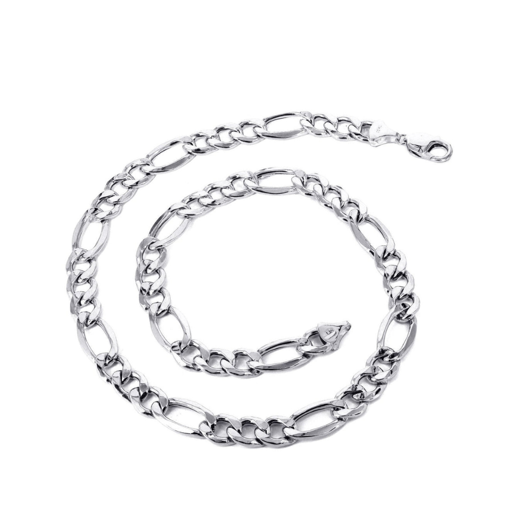 Gold Chain - Mens Hollow Figaro Chain 10K White Gold
