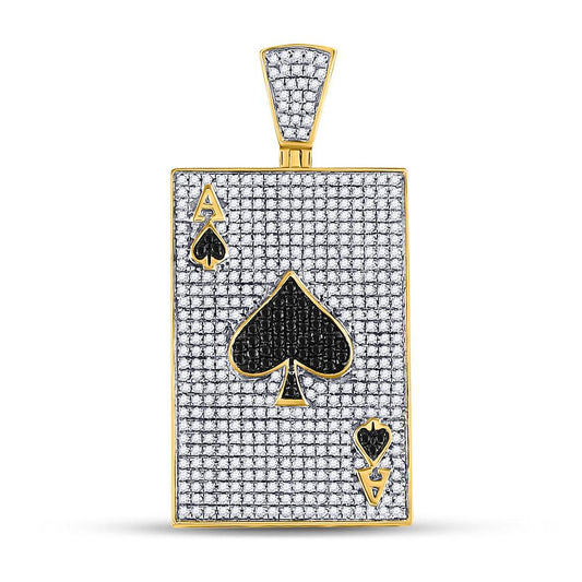 Gold Diamond Black Color Enhanced Diamond Ace Spades Card Pendant - 10KT Gold