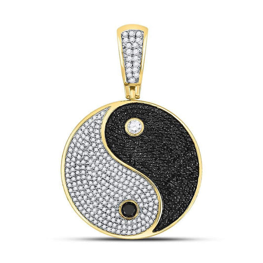 Gold Diamond Round Black Color Enhanced Yin Yang Charm Pendant - 10KT Gold