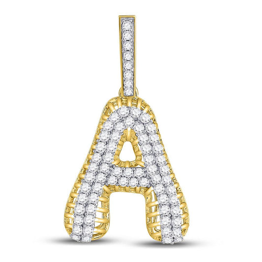 Men's Round Diamond "A" Letter Charm Pendant in 10KT Gold