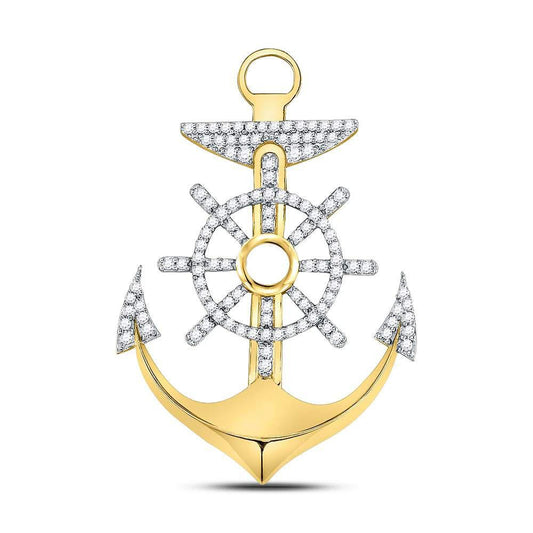 Gold Diamond Anchor Wheel Nautical Charm Pendant - 10KT Gold