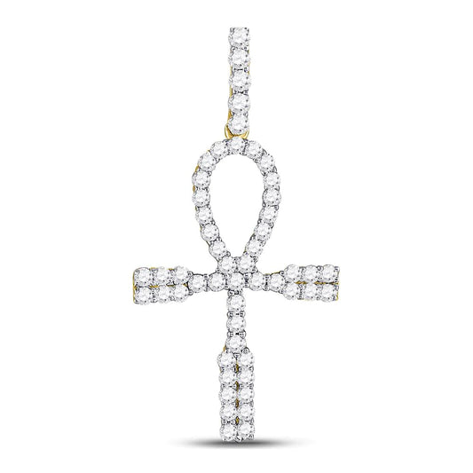 Men's Round Diamond Ankh Cross Charm Pendant in 10KT Gold
